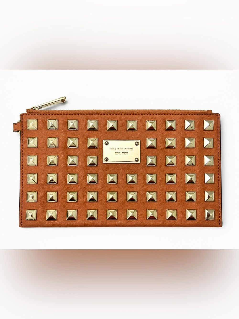 Michael Kors Orange Pyramid-Stud Wristlet Clutch